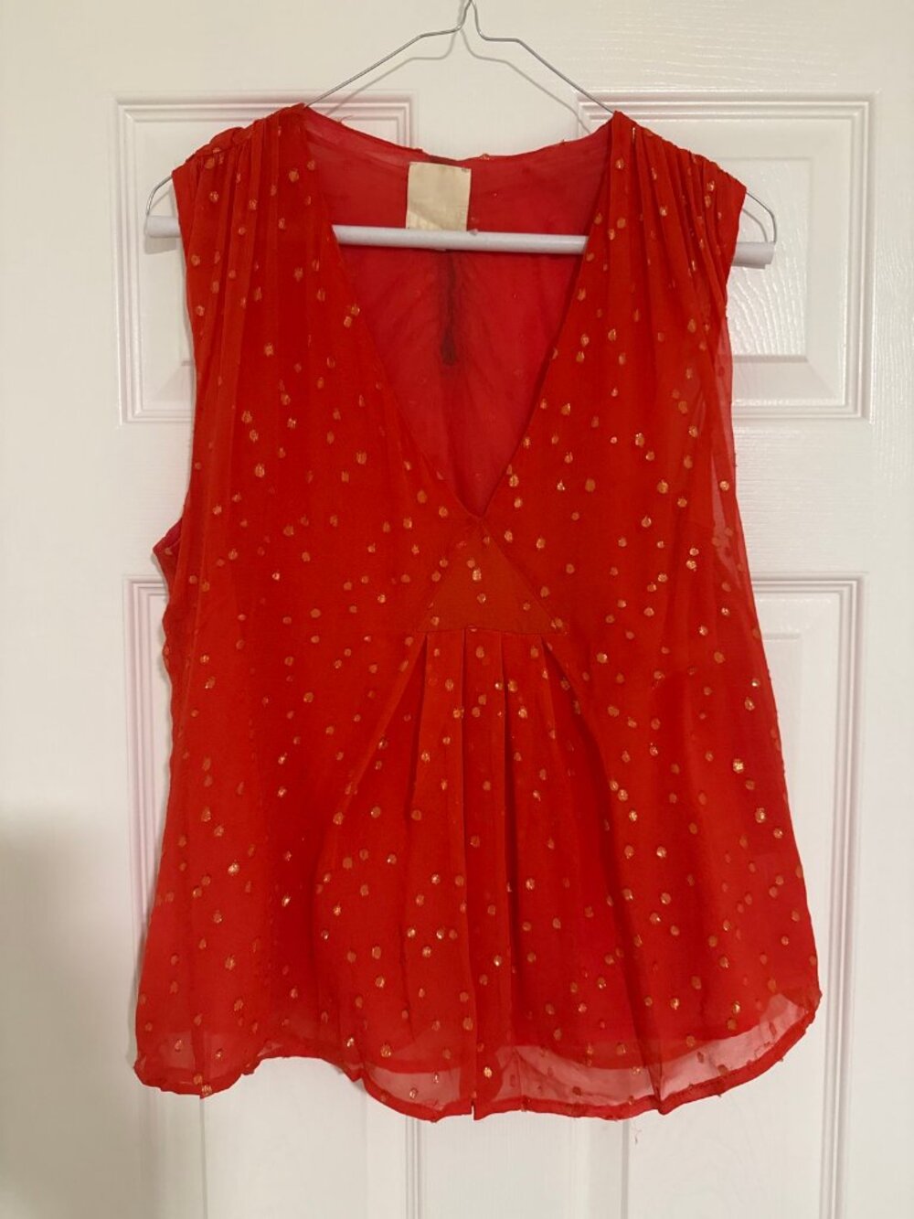 Red Gold Polka Dot Party Top Size M Sleeveless V-Neck